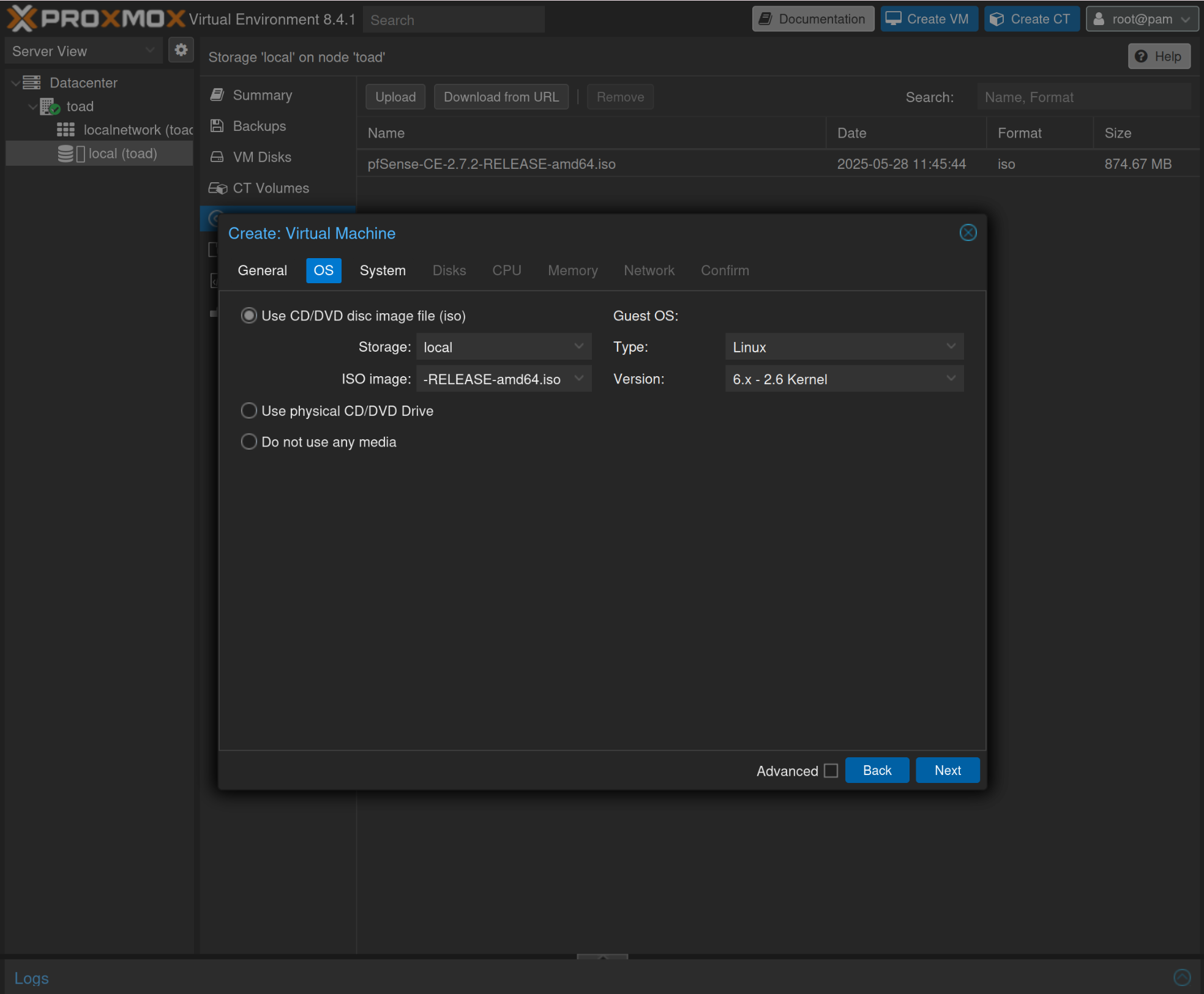 Create pfsense Virtual Machine