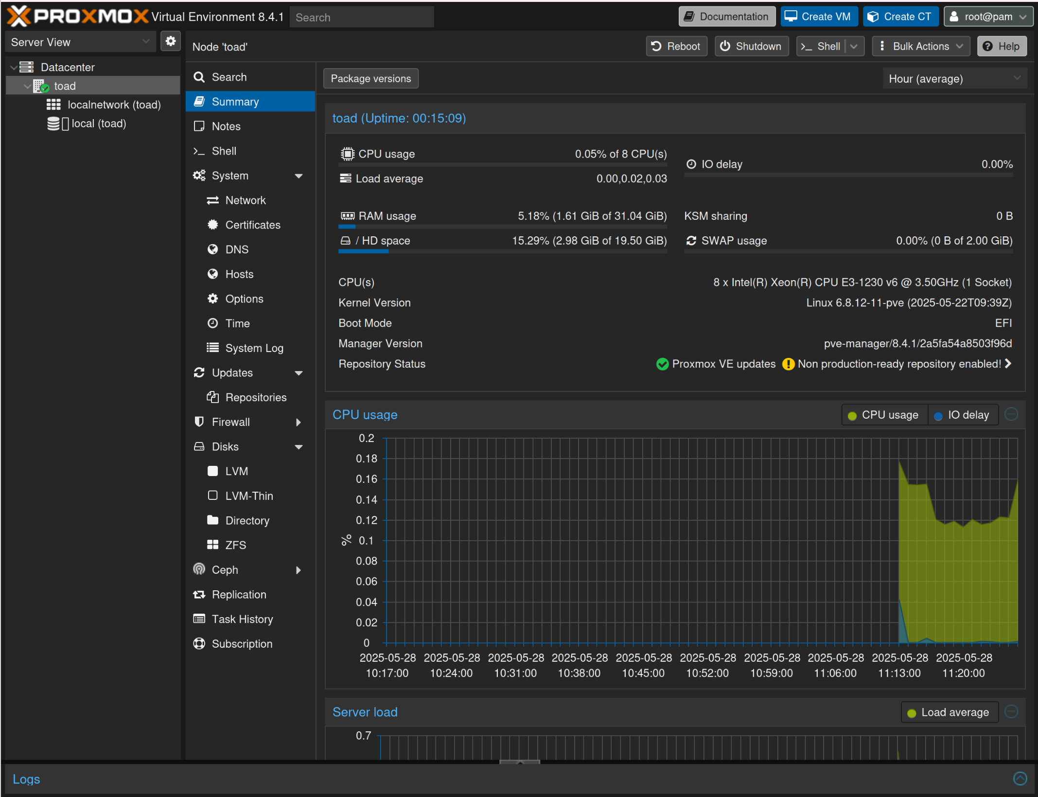 Proxmox Dashboard