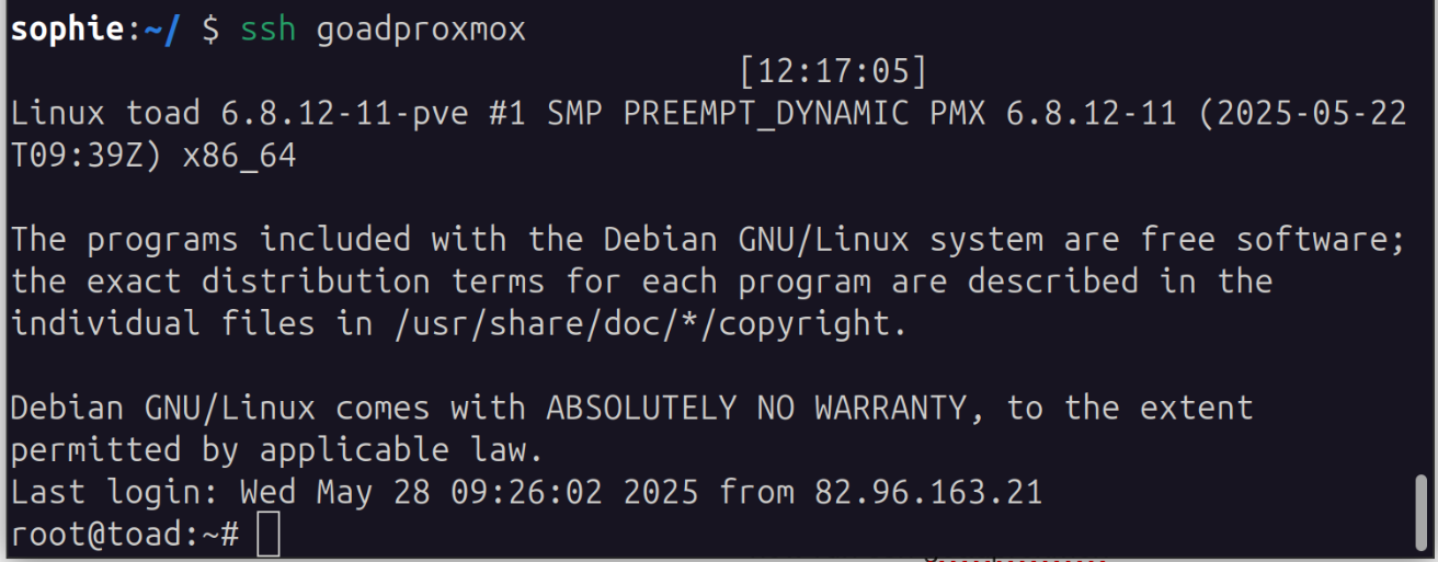 ssh goadproxmox from local computer
