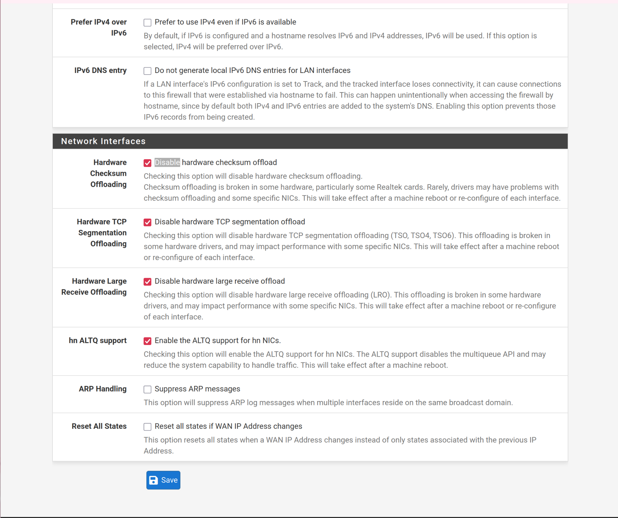 pfsense - Wizard setup - Disable Hardware Checksum offloading