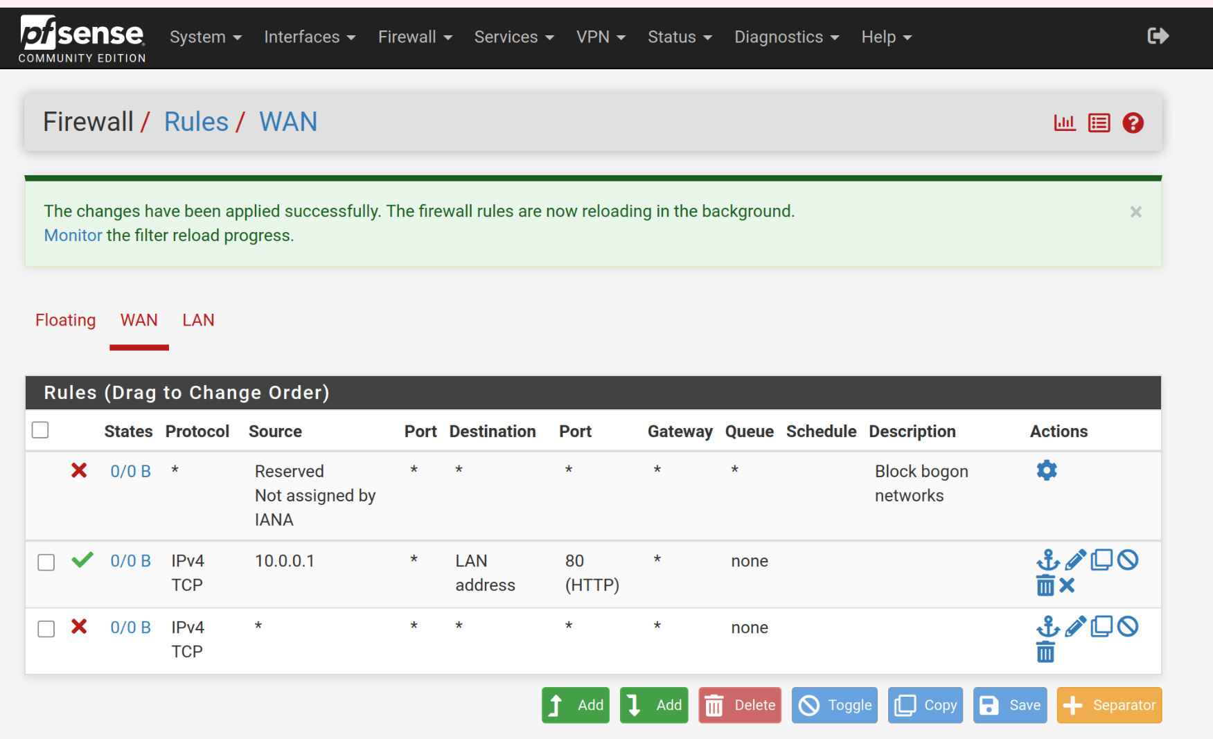 Allow 10.0.0.1 to LAN on pfsense Firewall