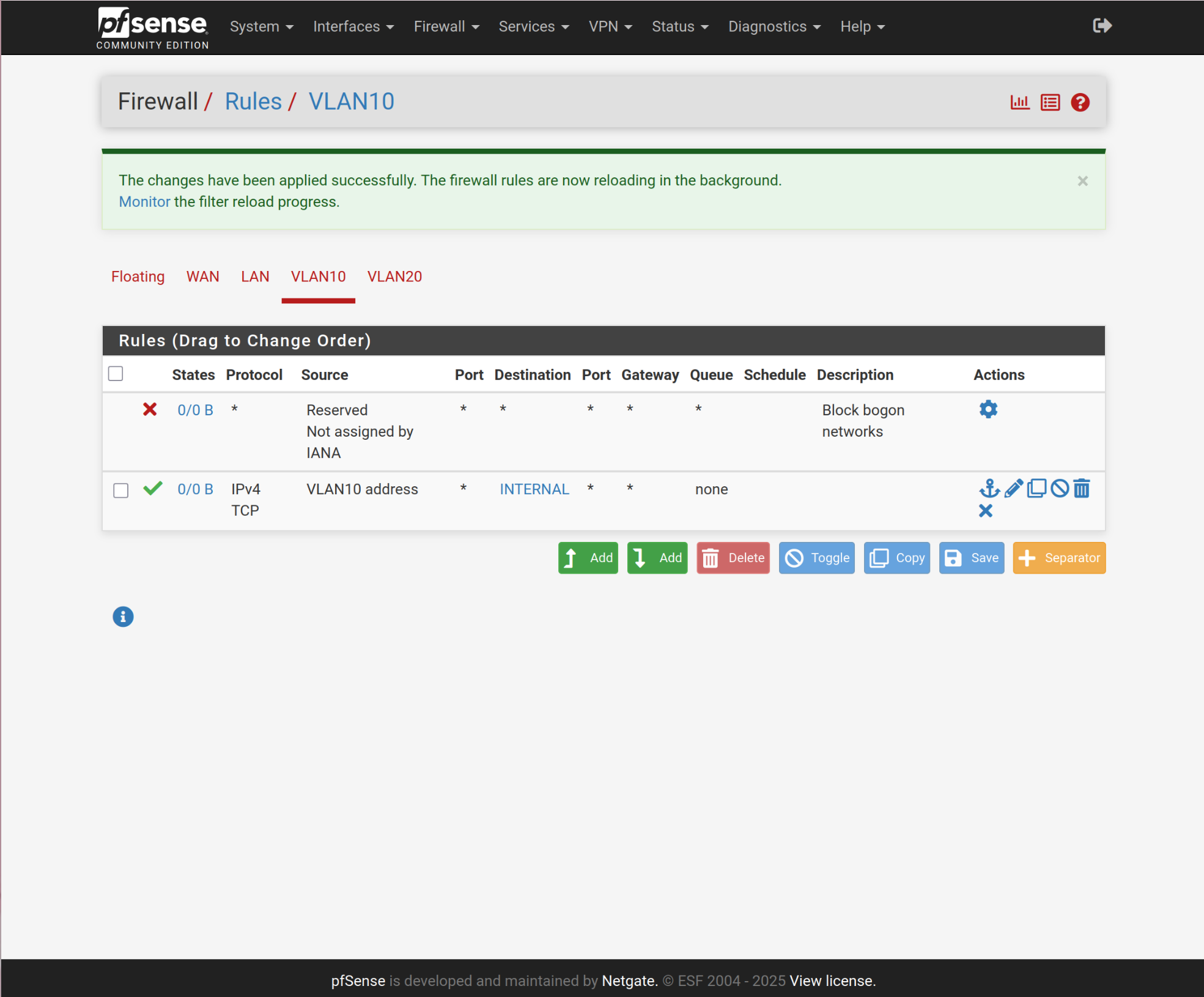 vlan10 - Allow traffic from the Internal alias