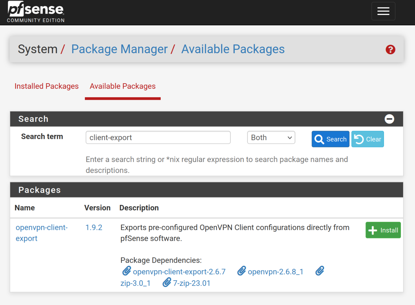 Gestionnaire de paquets - ajouter client-export