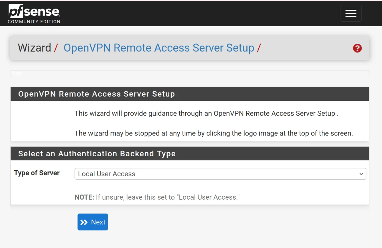 OpenVPN Wizard configuration