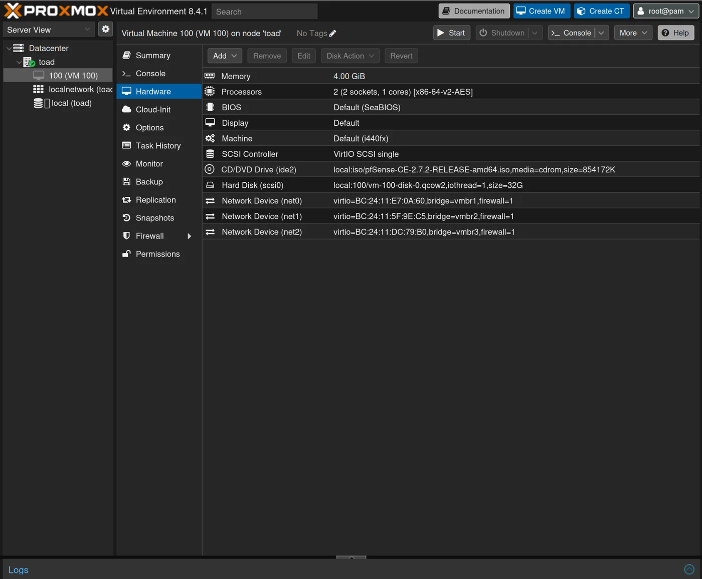 pfSense VM network devices