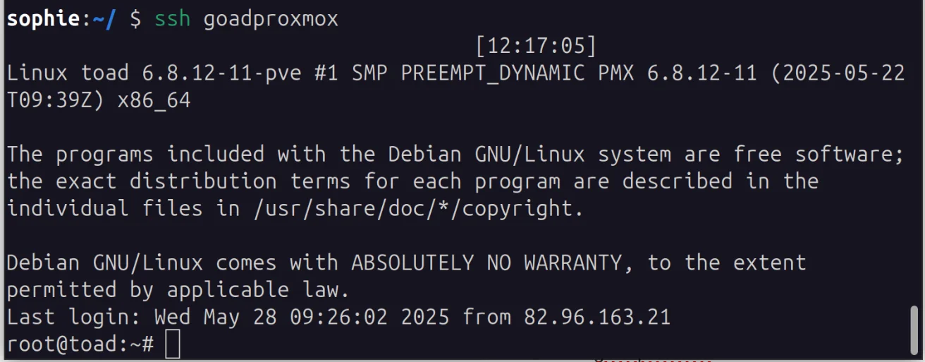 ssh goadproxmox from the terminal