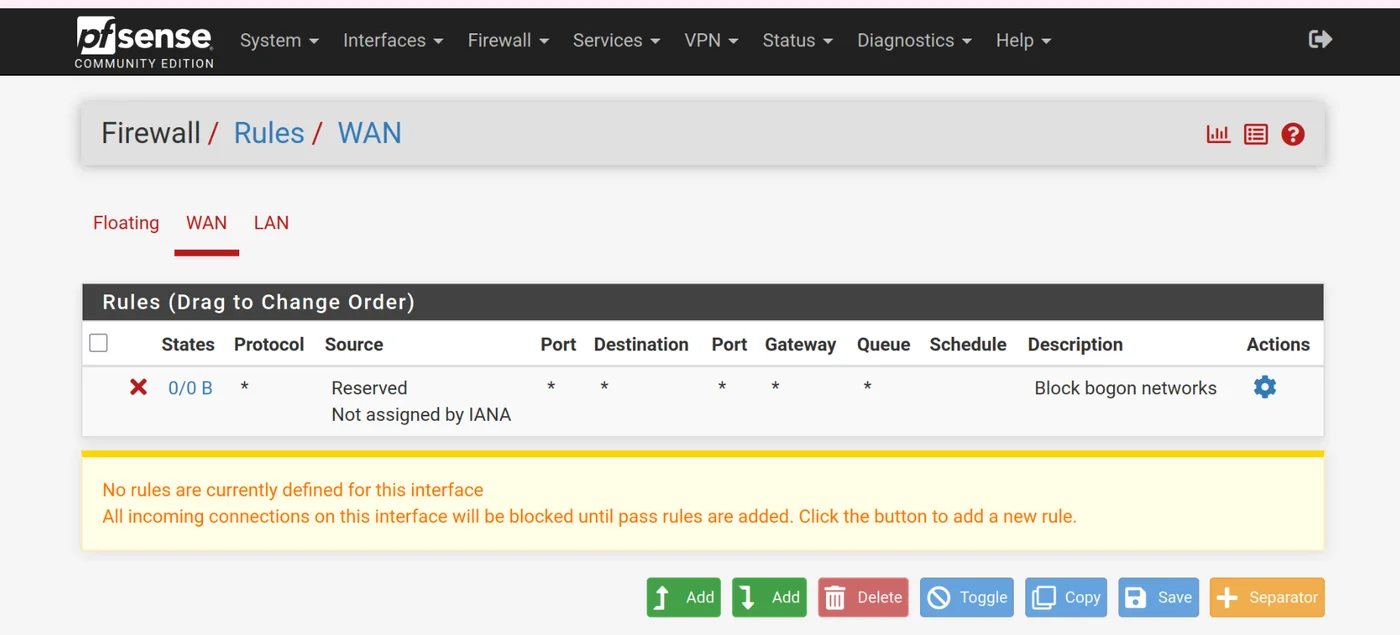 Default WAN firewall rules on pfsense