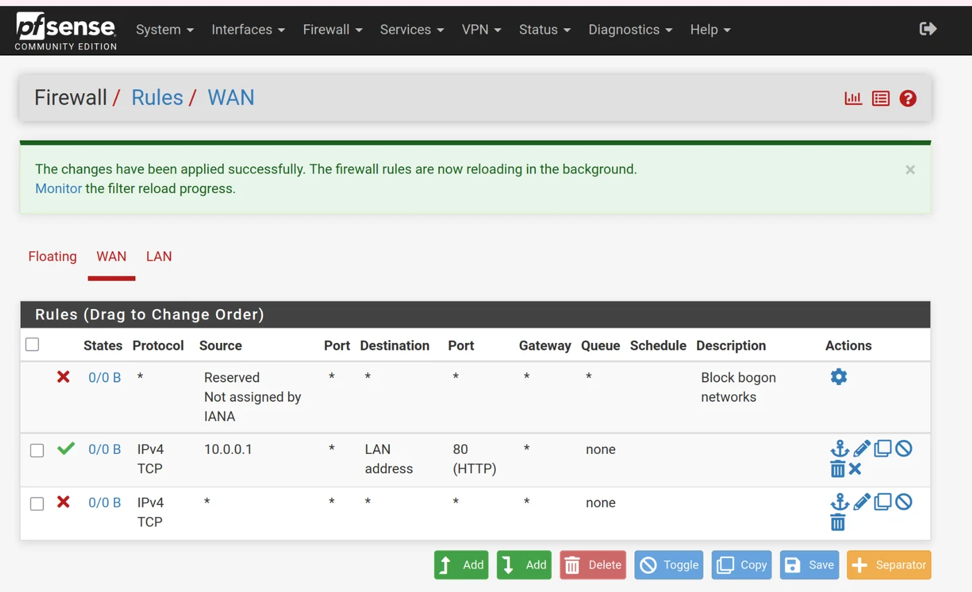 Allow 10.0.0.1 to LAN on pfsense firewall