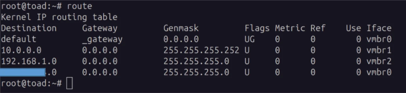 Modified routing table on proxmox machine