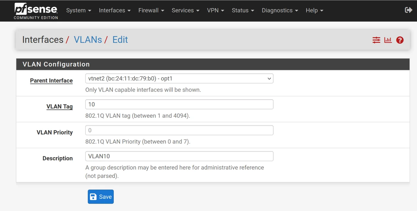VLAN10 interface configuration