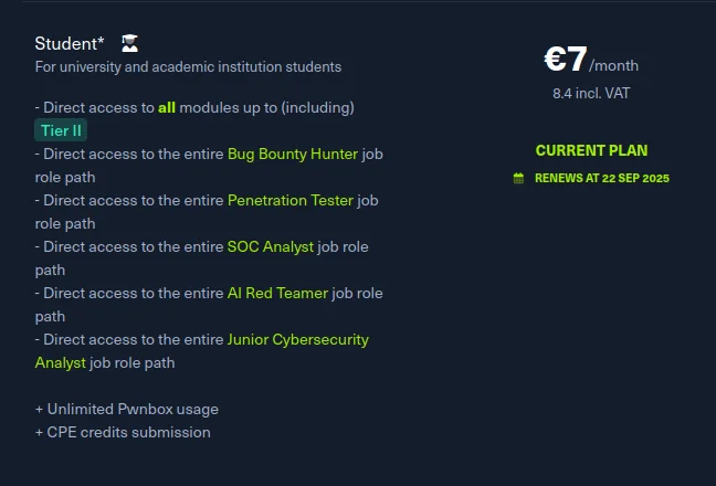 Hackthebox student plan