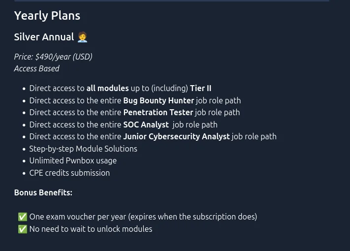 Hackthebox Yearly Plans